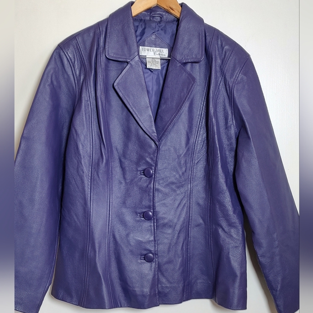 Vintage Tower Hill Women's Purple Leather Jacket Skirt Suit